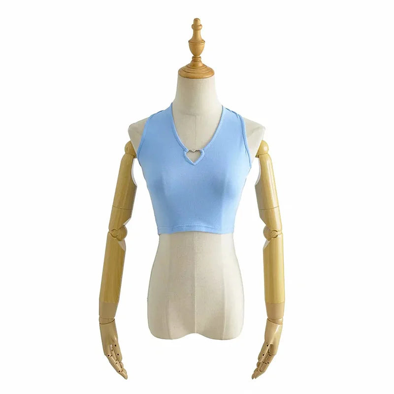 Sweet Tanks Top Femme T Shirt Vintage Cami Top Women Clothing Halter Tees Korean Fashion Clothing Heart-shape Knitted