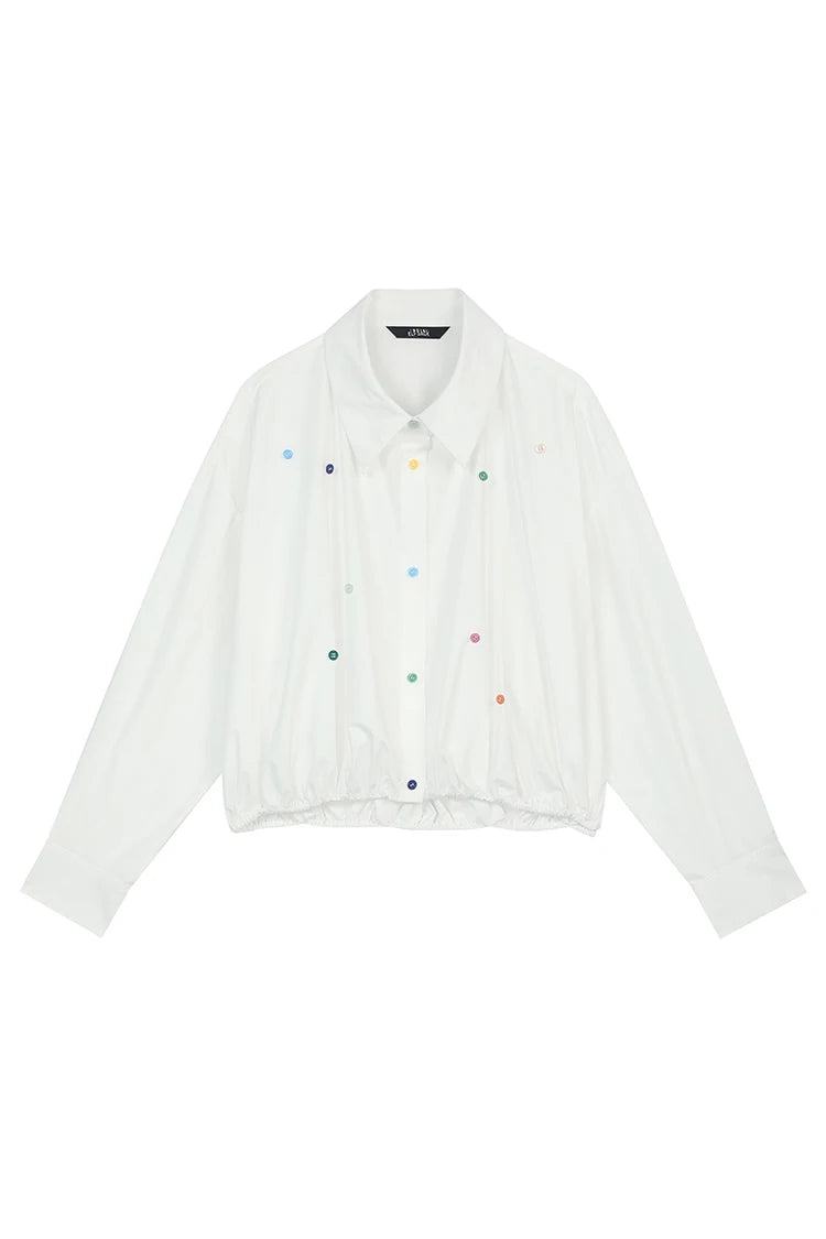 ELFSACK 2025 Autumn New Arrival Casual Loose Solid Dot Print Full Sleeve Shirt For Woman