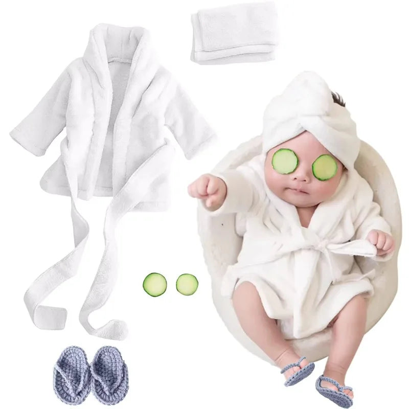 5PCS Newborn Photography Outfits Props Baby  Bathrobes Bath Towel with Slippers Cucumber Infant Girl Boy Photos Accessories
