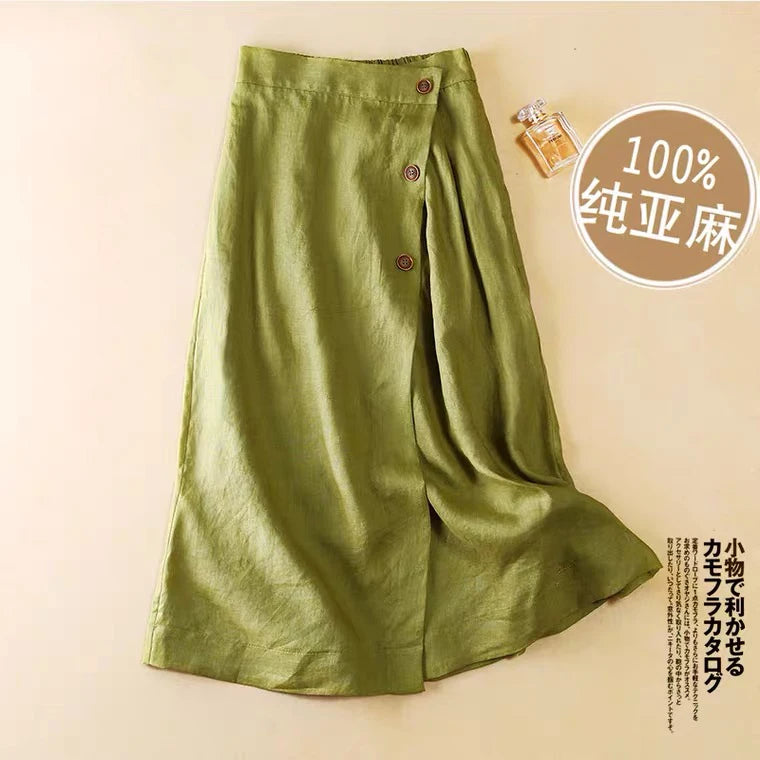 Plus Size Cotton Linen Midi Skirt | Women's A-Line Summer Skirt