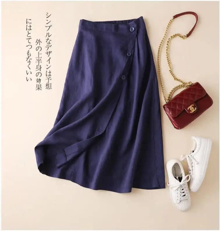 Plus Size Cotton Linen Midi Skirt | Women's A-Line Summer Skirt