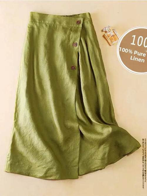 Plus Size Cotton Linen Midi Skirt | Women's A-Line Summer Skirt