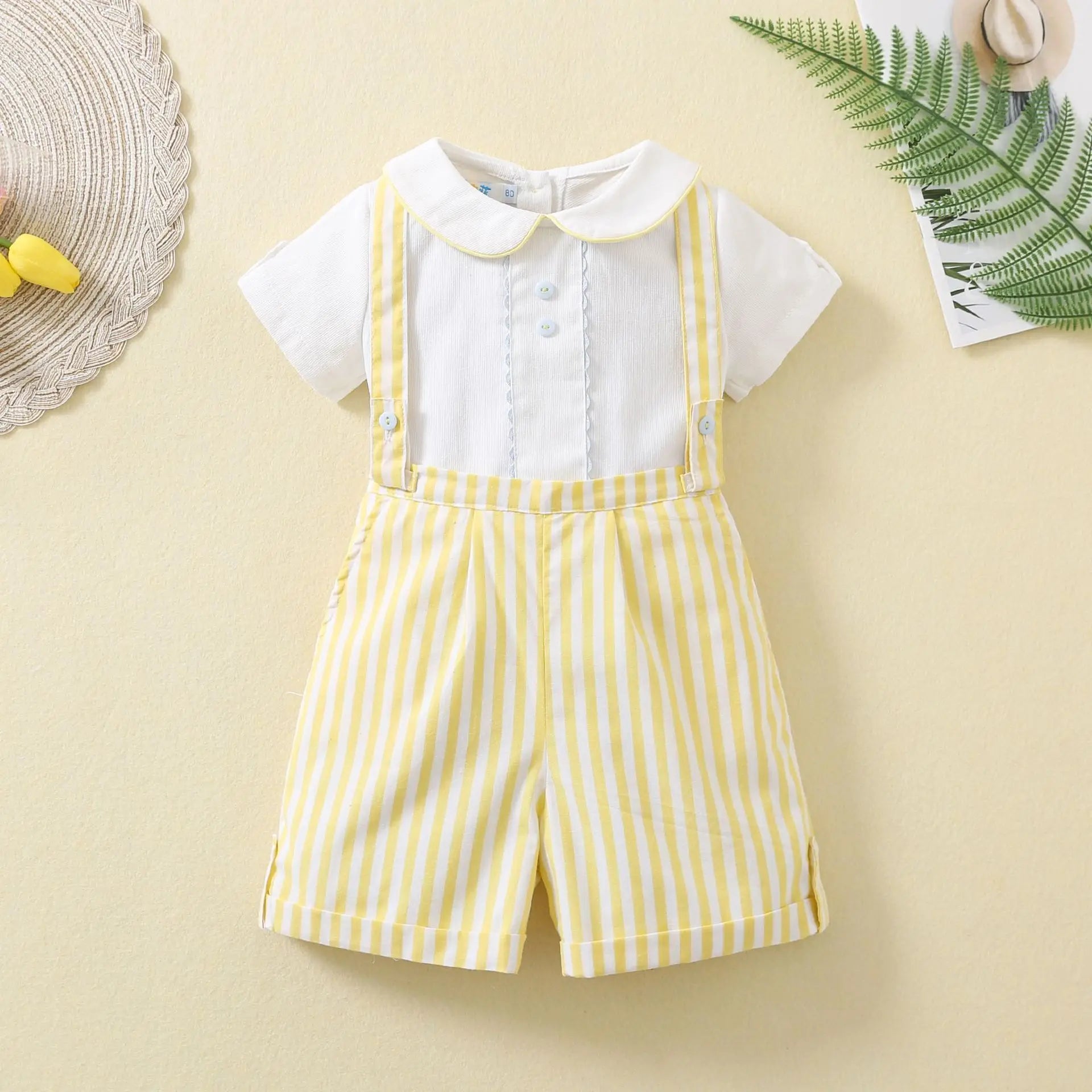 Ins Handmade Baby Boys' Clothes New British Wind Cotton Short-sleeved Shirt Embroidered Bear Clothes Baby Boys Boutique Suits