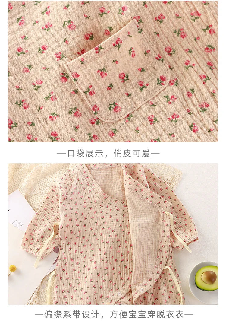 Newborn Baby Clothes Spring Autumn 100% Cotton Gauze Romper Cap Set Onepiece Pijamas Muslin White Waffle Jumpsuit Mamelucos Ropa