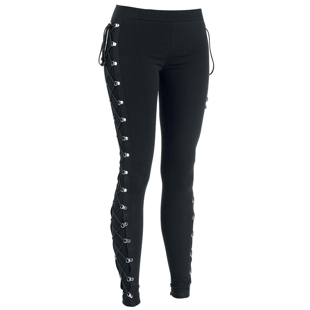 Gothic Lace Up Leggings Sexy Hollow Out Black Trousers Street Fashion Women's Pants High Waist Skinny Leggins Party Club Clothes