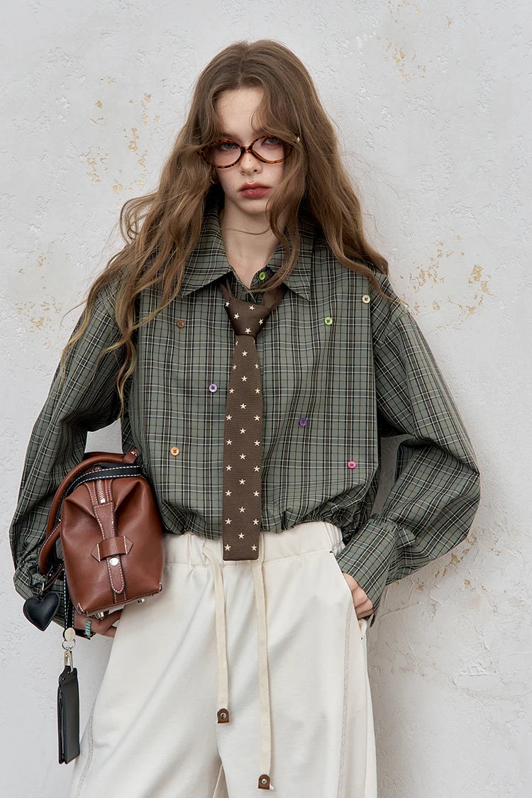 ELFSACK 2025 Autumn New Arrival Casual Loose Solid Dot Print Full Sleeve Shirt For Woman