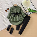 Prowow Kids Clothes Girls Outfit Sets 2024 Fall Winter Irregular Heart Printed Belted Blouse and Pants 3pcs Sets For Children