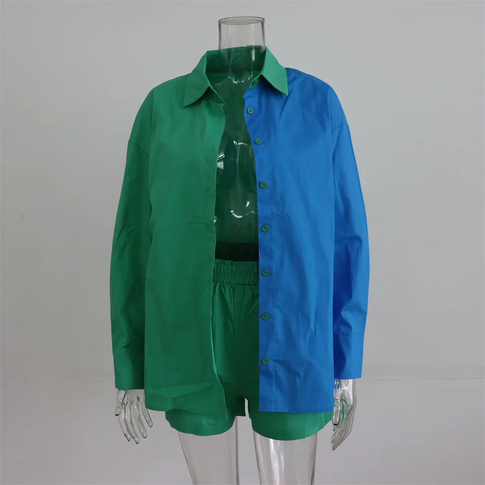 Women Tracksuits Shirt With Mini Shorts Cotton Two Pieces Sets Fashion Clothing Outfits Women Blouses Fashion Tracksuits