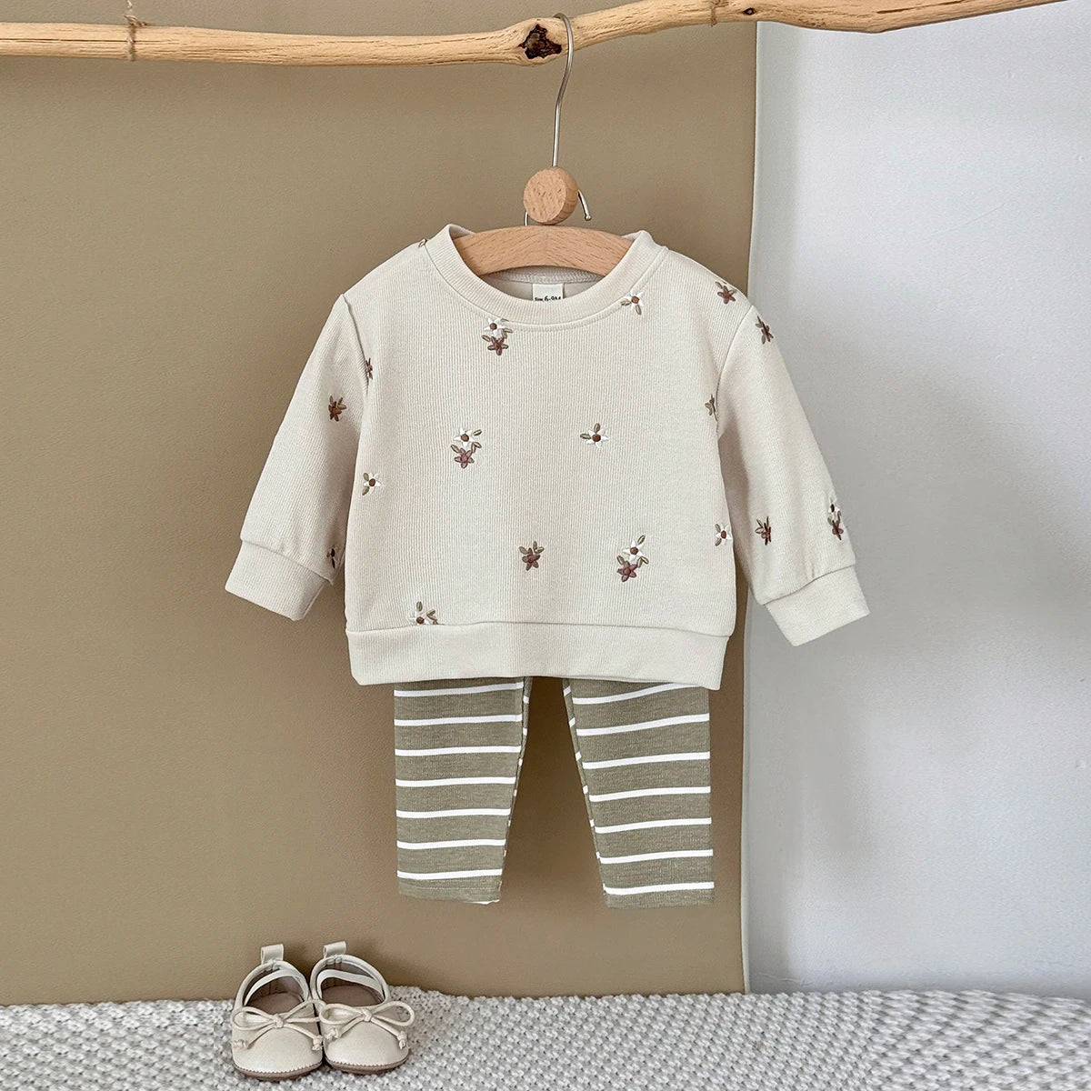 Baby Girl Clothes New Design Fashion Spring Fall Floral Embroidery Top+Casual Striped Pant Sets Baby Clothes for Newborn