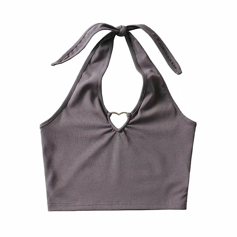 Sweet Tanks Top Femme T Shirt Vintage Cami Top Women Clothing Halter Tees Korean Fashion Clothing Heart-shape Knitted