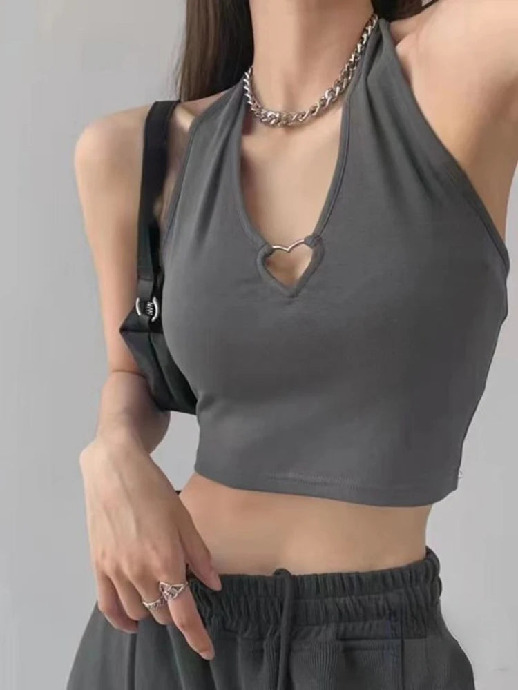 Sweet Tanks Top Femme T Shirt Vintage Cami Top Women Clothing Halter Tees Korean Fashion Clothing Heart-shape Knitted