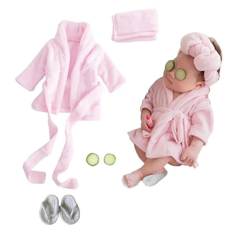 5PCS Newborn Photography Outfits Props Baby  Bathrobes Bath Towel with Slippers Cucumber Infant Girl Boy Photos Accessories