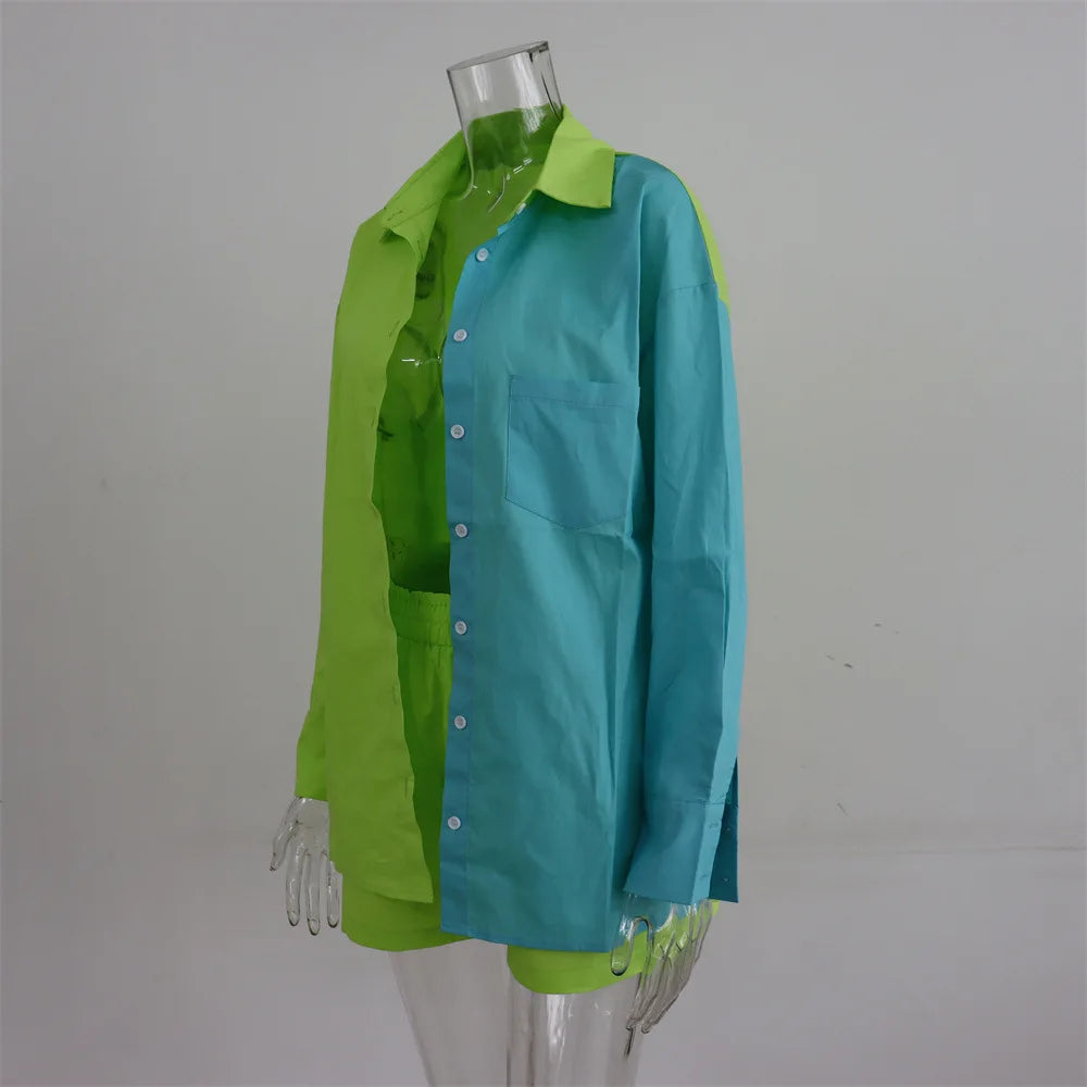 Women Tracksuits Shirt With Mini Shorts Cotton Two Pieces Sets Fashion Clothing Outfits Women Blouses Fashion Tracksuits