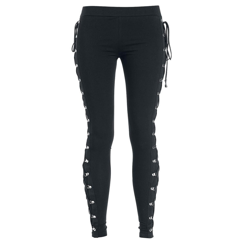 Gothic Lace Up Leggings Sexy Hollow Out Black Trousers Street Fashion Women's Pants High Waist Skinny Leggins Party Club Clothes