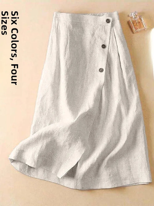 Plus Size Cotton Linen Midi Skirt | Women's A-Line Summer Skirt