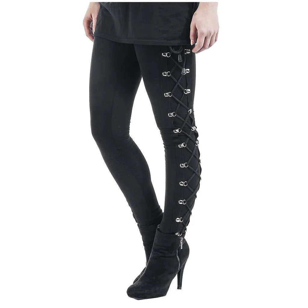 Gothic Lace Up Leggings Sexy Hollow Out Black Trousers Street Fashion Women's Pants High Waist Skinny Leggins Party Club Clothes