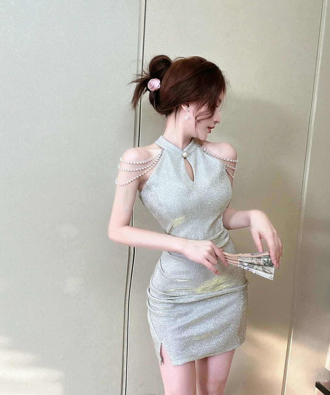 Jielur Purple Sexy Chain Tight Hip Chic Female Dresses Solid Color Hollow Out Sleeveless Y2k Fashion Women's Dress Party Club