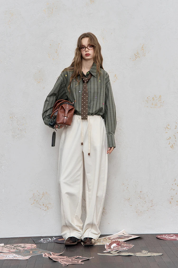 ELFSACK 2025 Autumn New Arrival Casual Loose Solid Dot Print Full Sleeve Shirt For Woman