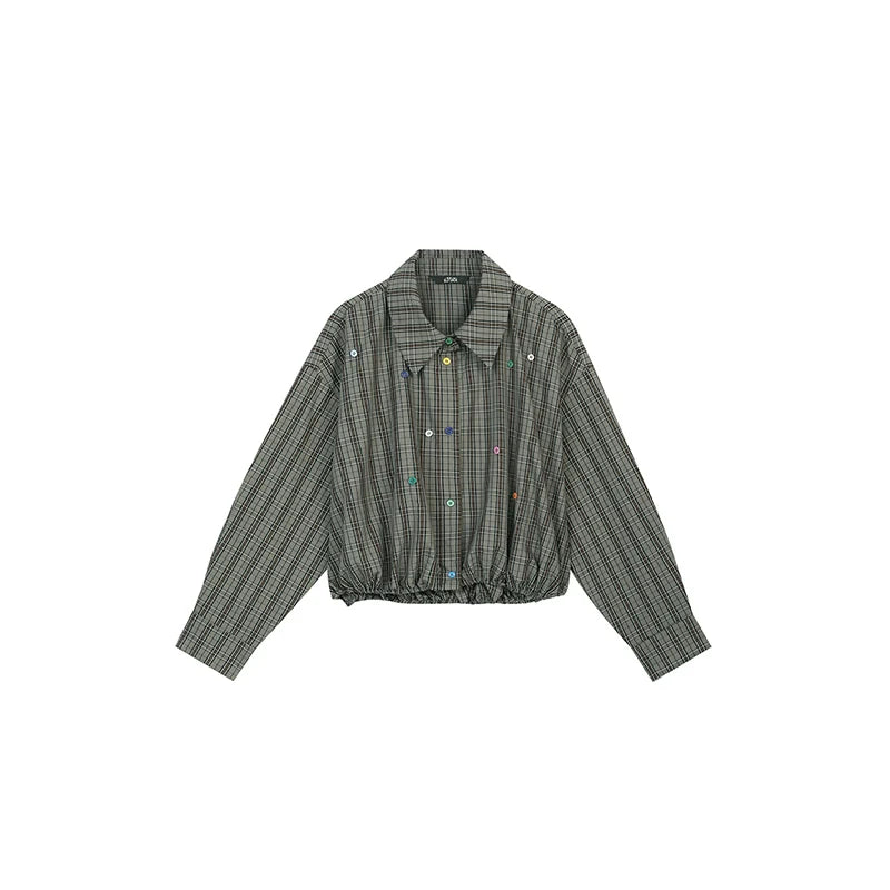 ELFSACK 2025 Autumn New Arrival Casual Loose Solid Dot Print Full Sleeve Shirt For Woman