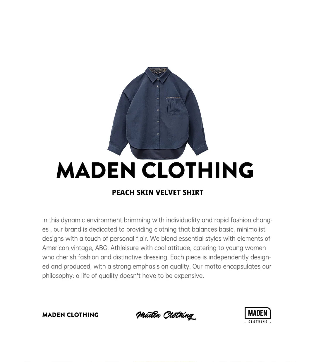 Maden Women’s Boro Vintage Long Sleeve Shirt Jacket Loose Fit Lapel Single Breasted Casual Spring Outerwear Dark Blue TOP