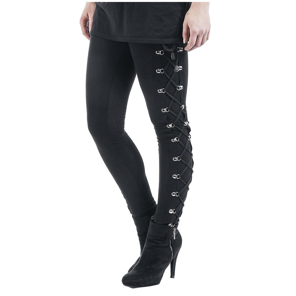 Gothic Lace Up Leggings Sexy Hollow Out Black Trousers Street Fashion Women's Pants High Waist Skinny Leggins Party Club Clothes