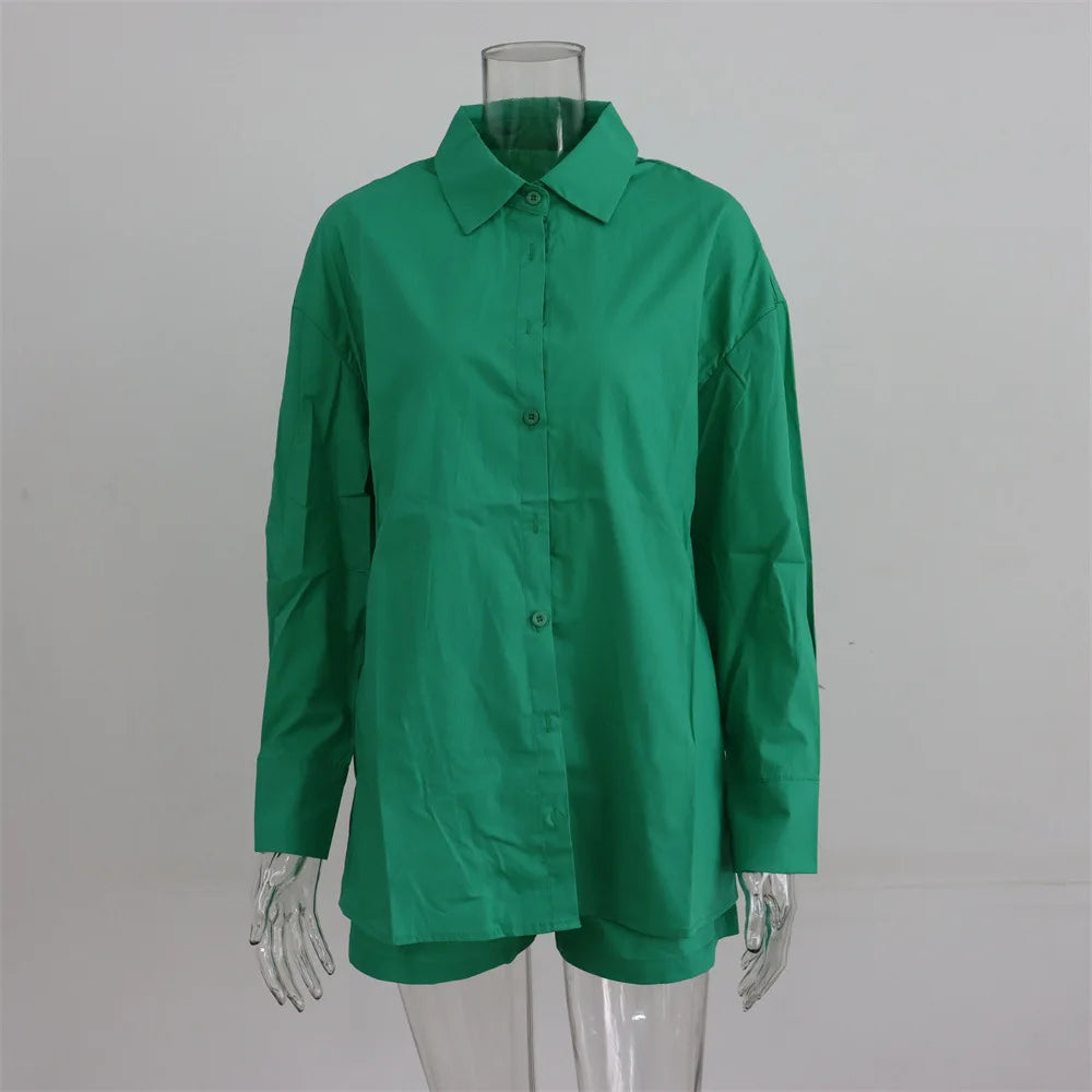 Women Tracksuits Shirt With Mini Shorts Cotton Two Pieces Sets Fashion Clothing Outfits Women Blouses Fashion Tracksuits