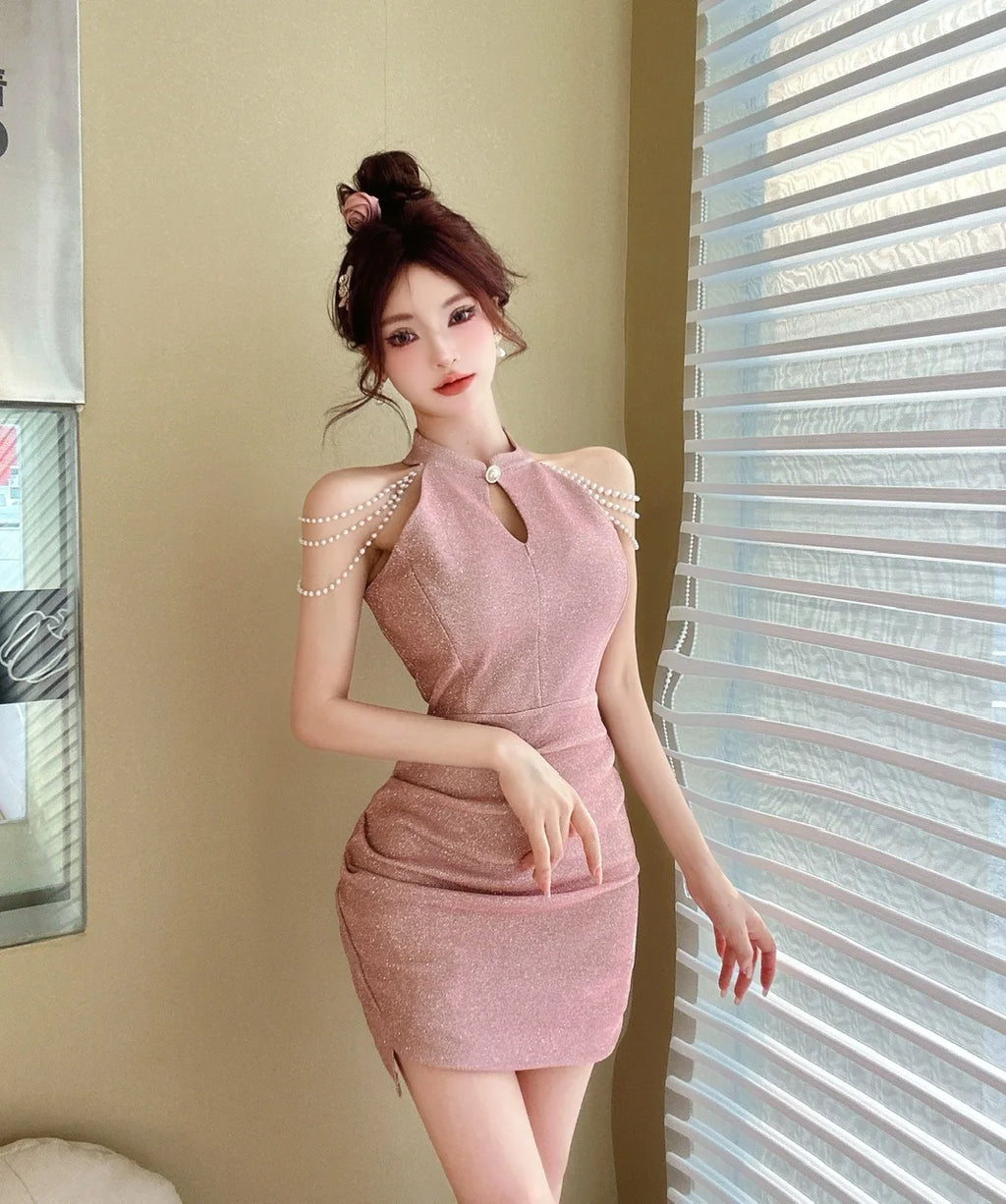 Jielur Purple Sexy Chain Tight Hip Chic Female Dresses Solid Color Hollow Out Sleeveless Y2k Fashion Women's Dress Party Club