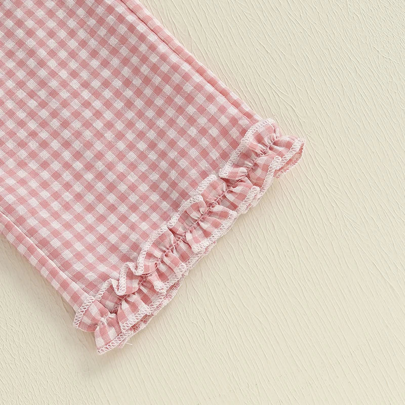 Toddler Kid Girls Summer Clothes Children Outfit Sets Plaid Frill Trim Sleeveless Ruffle Tank Tops Elastic Waist Pants Suit