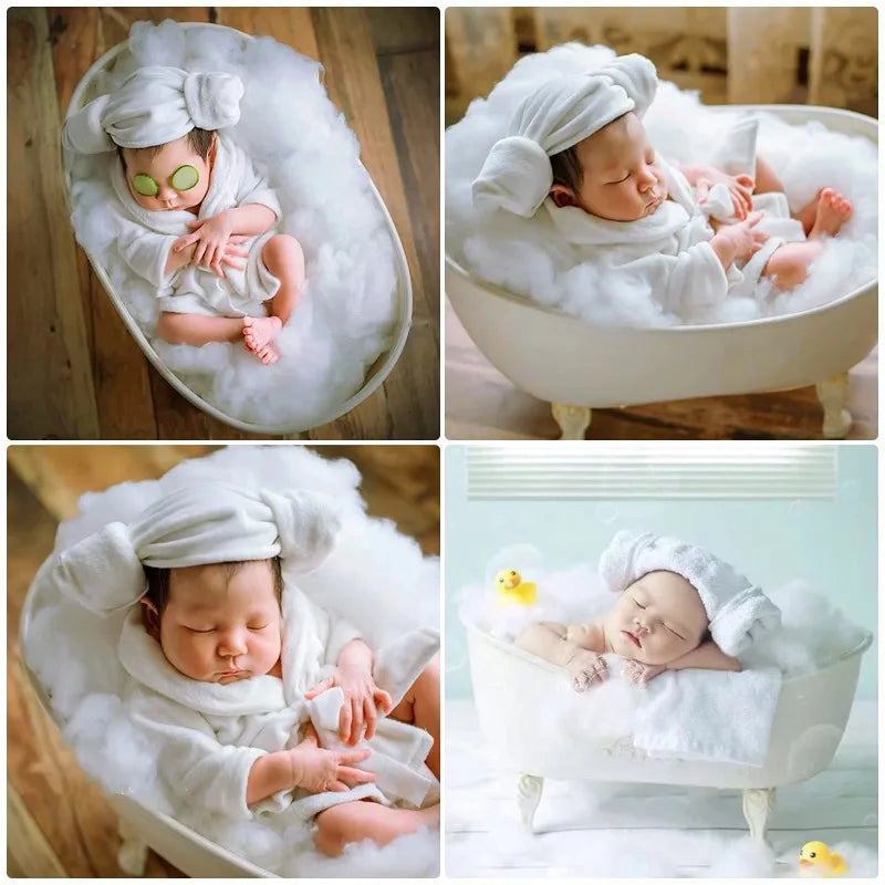 5PCS Newborn Photography Outfits Props Baby  Bathrobes Bath Towel with Slippers Cucumber Infant Girl Boy Photos Accessories