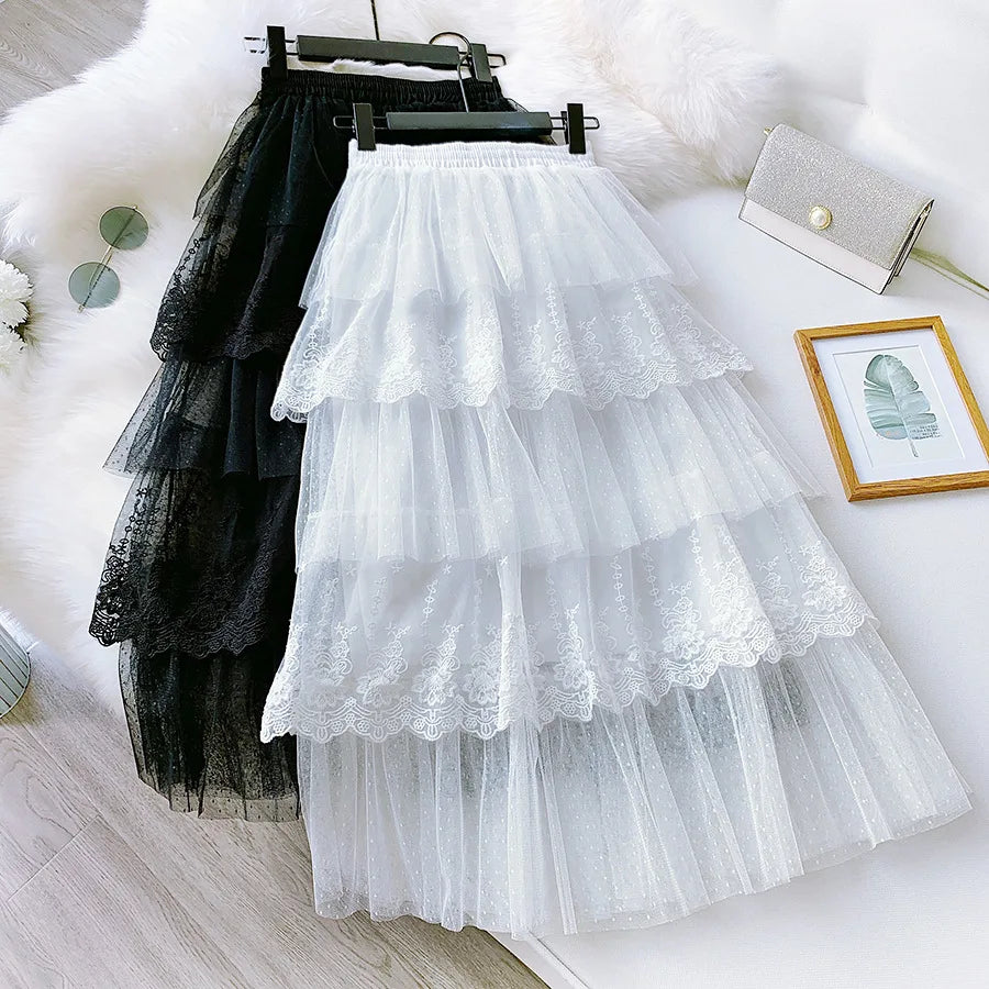 2024 New Spring Fashion Women Skirts Women Lace Skirts Long Lace Skirt Women Fashion Clothing K68