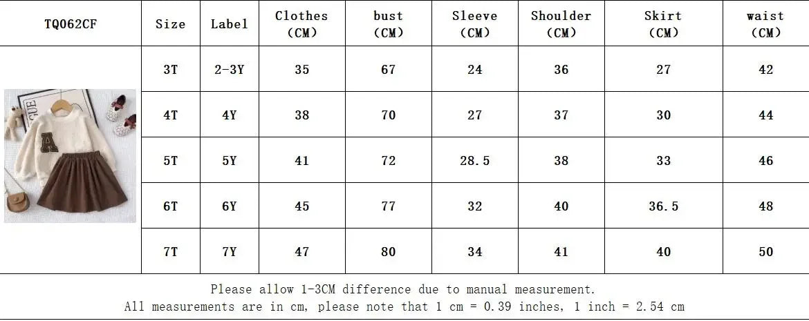Autumn and Winter Girls' Suit Korean Version Teddy Velvet Letter Printed Top+pleated Skirt Two-piece Set for Kids 3-7 Years Old