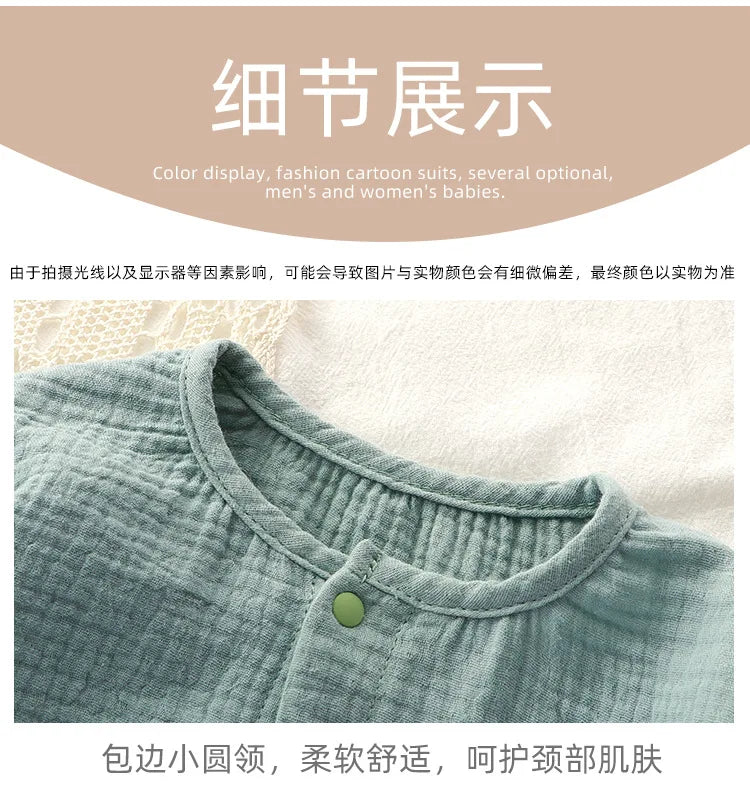 Newborn Baby Clothes Spring Autumn 100% Cotton Gauze Romper Cap Set Onepiece Pijamas Muslin White Waffle Jumpsuit Mamelucos Ropa