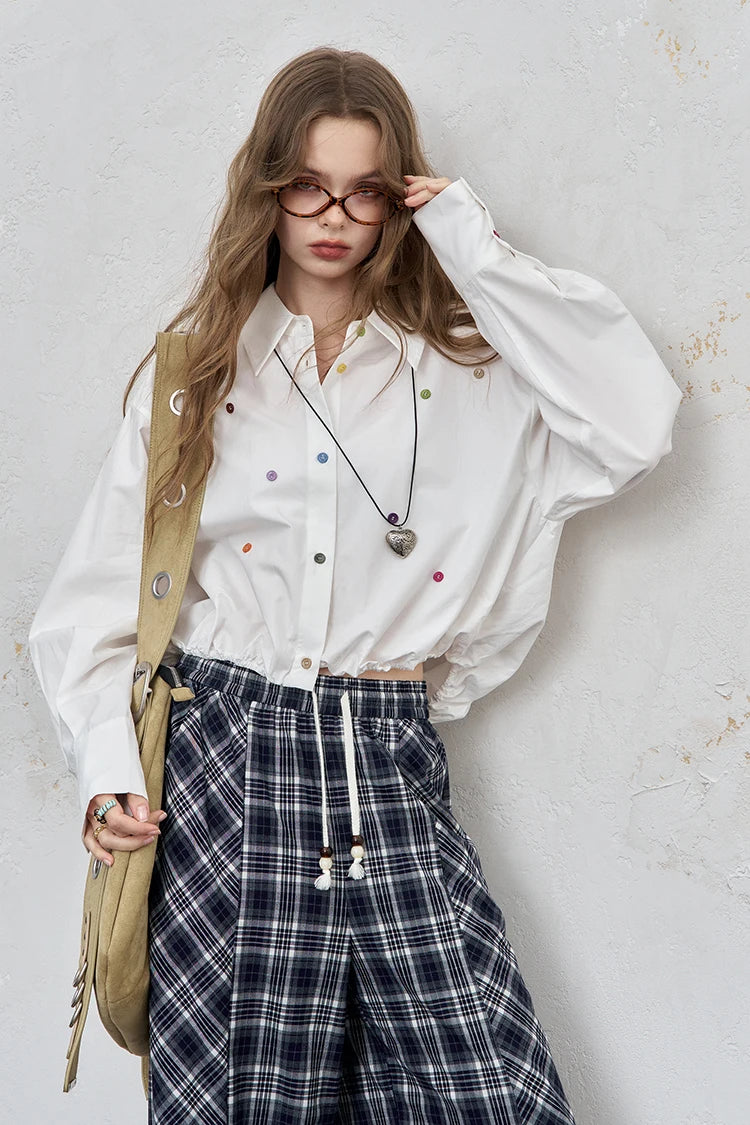 ELFSACK 2025 Autumn New Arrival Casual Loose Solid Dot Print Full Sleeve Shirt For Woman