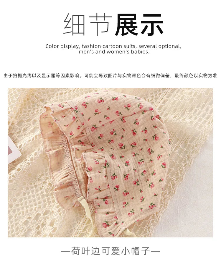 Newborn Baby Clothes Spring Autumn 100% Cotton Gauze Romper Cap Set Onepiece Pijamas Muslin White Waffle Jumpsuit Mamelucos Ropa